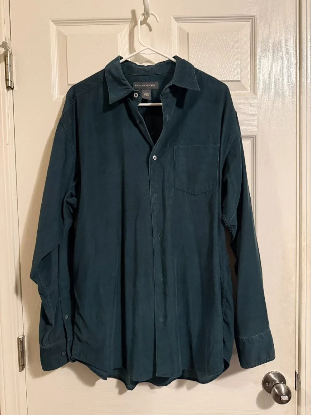 VINTAGE Banana Republic Corduroy Button Down Shirt - Teal Blue L